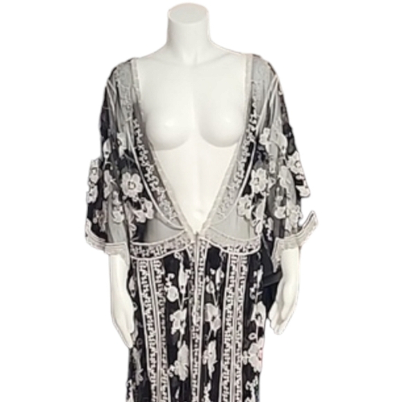 ASHA Gypsy Boho Embroidered Duster L M S Robe Maxi Dress Swim Cover Up Kimono - Picture 5 of 14